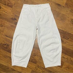 Pilcro Vintage Cropped Barrel Pants Sz 26 Ivory Khaki Bow Balloon Relaxed Modern